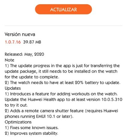 Huawei Watch GT 2 -ohjelmistopäivitys v1.0.7.16