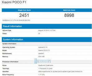 Xiaomi Pocophone F1 surge no GeekBench: pacotes de memória maciça e chipset