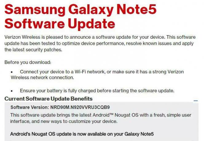 verizon nougat-update voor Galaxy Note 5