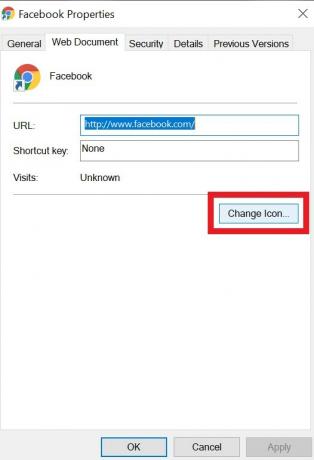 التغيير إلى أيقونة Facebook