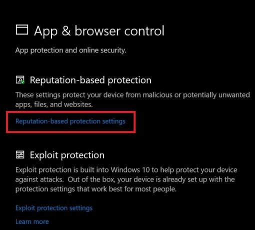 Reputacija pagrįsti apsaugos nustatymai, norint pasiekti „Windows SmartScreen“
