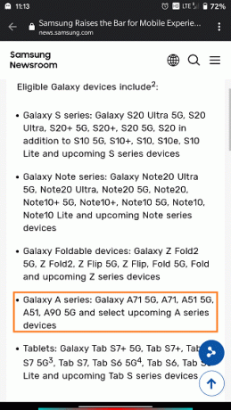 Lista de Samsung Galaxy de 3 años de dispositivos compatibles con el sistema operativo Android