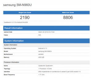 يظهر Samsung Galaxy Note 9 على Geekbench