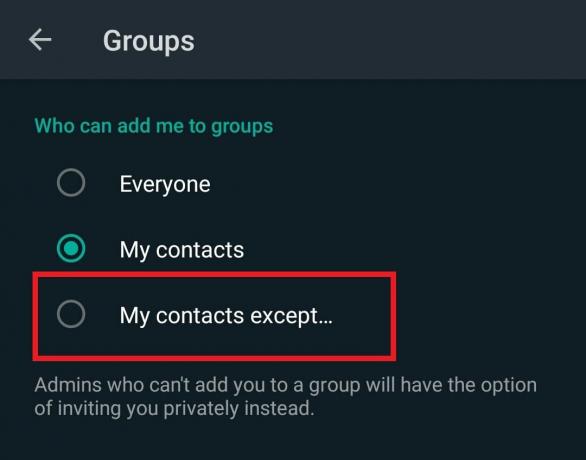 ajouter au groupe WhatsApp Mes contacts sauf