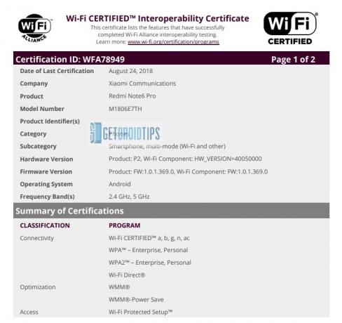 يتلقى Redmi Note 6 Pro شهادة Wi-Fi