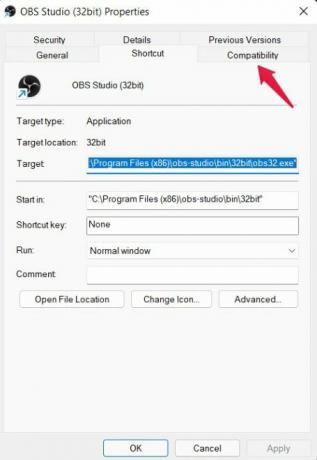 Spremenite nastavitve združljivosti programa OBS Studio