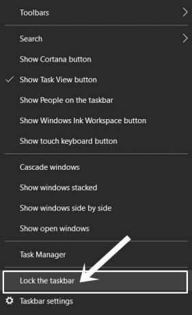 lukustage tegumiriba Windows 10
