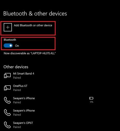 Bluetooth no Windows definido como Ligado