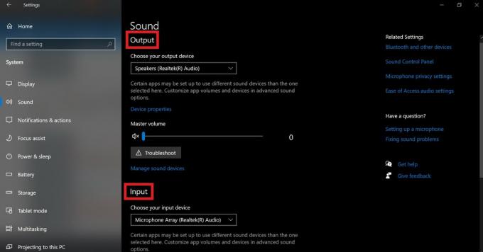 Saída de entrada de som no Windows 10