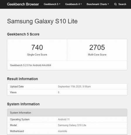 geekbench s10 lite android 11
