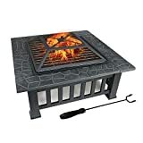 Bilde av FOBUY Brannkasse med grillhylle, Utendørs metallfyrkant Firepit Hage Patiovarmer / BBQ / Isgrop med vanntett deksel (3 i 1 Fire Pit Square Table & Grill)