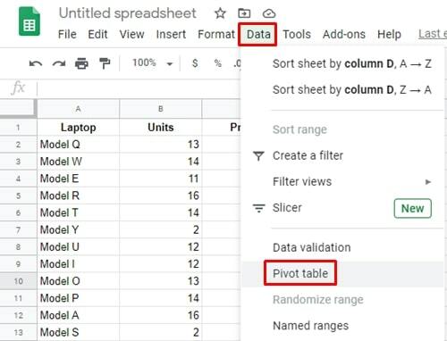 Erstellen Sie eine Pivot-Tabelle in Google Sheets