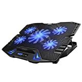 Immagine del pad di raffreddamento per laptop da gioco TopMate C5 da 12-15,6 pollici, 5 ventole silenziose e schermo LCD, 5 regolazioni in altezza, 2 porte USB e luce LED blu