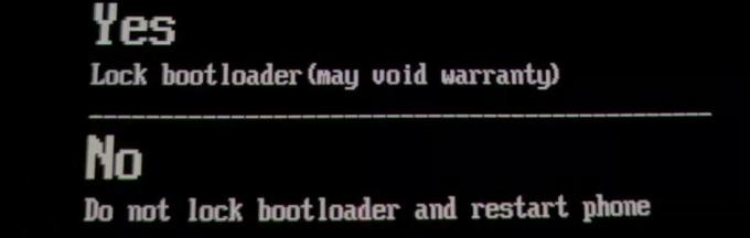 confirmação de bloqueio do bootloader