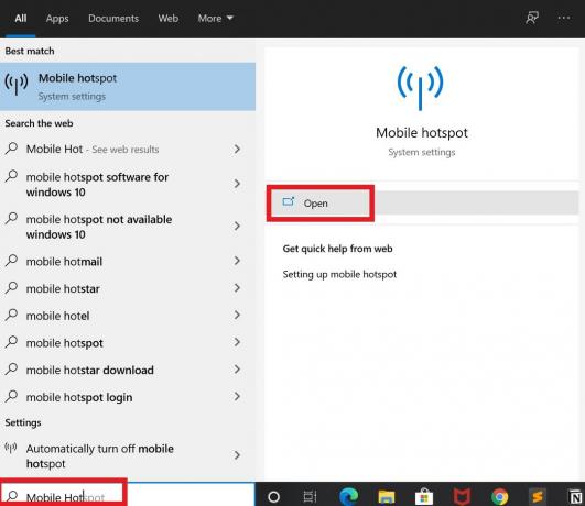 Abra o Windows 10 Mobile Hotspot em Configurações de rede