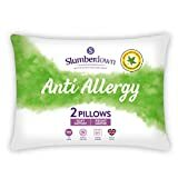 Immagine di cuscini bianchi antiallergici Slumberdown, confezione da 2 cuscini morbidi da letto, progettati per chi dorme sul davanti