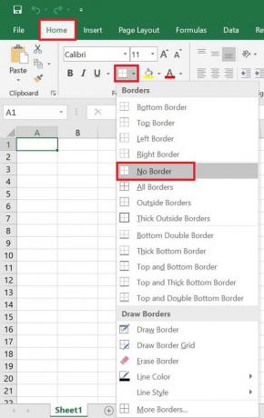 הגדר שום גבול ב- Microsoft Excel כדי להסיר קווים מנוקדים