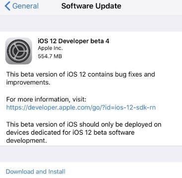 iOS 12 بيتا 4
