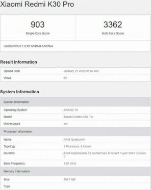 يظهر Redmi K30 Pro في قائمة GeekBench ؛ Snapdragon 865 و 8 غيغابايت من ذاكرة الوصول العشوائي!