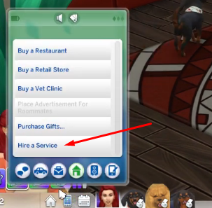 Escolhendo a opção Contratar um Serviço para adoção no The Sims 4