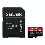 Imagine a cardului de memorie microSDHC SanDisk Extreme Pro de 32 GB + adaptor SD cu performanța aplicației A1 + Rescue Pro Deluxe 100 MB / s Clasa 10, UHS-I, U3, V30 SDSQXCG-032G-GN6MA, roșu / auriu