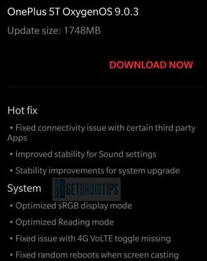 Stáhněte si aktualizaci opravy hotfix OxygenOS 9.0.3: OnePlus 5 a 5T