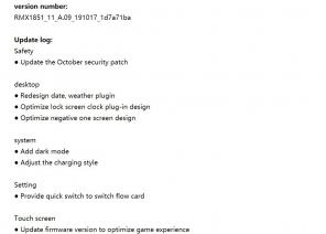 Realme 3 प्रो / एक्स लाइट अक्टूबर 2019 सुरक्षा पैच अपडेट: RMX1851_11_A.09