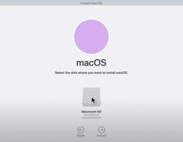 pasirinkite diską MacOS diegimui