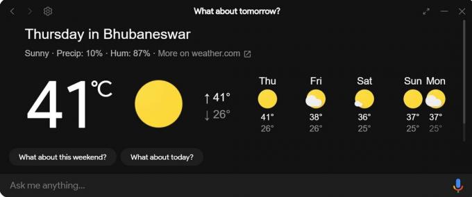 Windows hava durumu raporunda Google Asistan