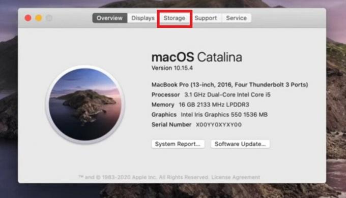 Informações de armazenamento do Macbook