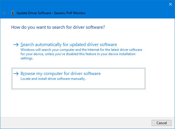 Sélectionnez le pilote à restaurer - Windows 10