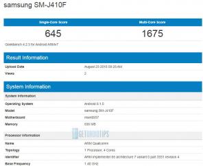 Samsung Android Go ierīce Galaxy J4 Core nonāk Geekbench