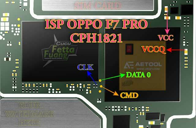 Oppo F7 Pro ISP PinOUT na tvrdý reset / bypass FRP / eMMC
