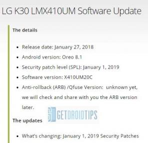 يتلقى Xfinity Mobile LG K30 تحديثًا أمنيًا لشهر يناير 2019 مع Build X410UM20C
