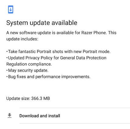 Aktualizácia zabezpečenia telefónu Razer Phone z mája 2018