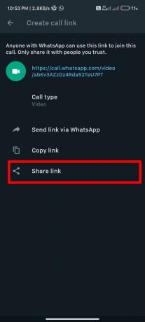 Condividi il collegamento alla chiamata di WhatsApp