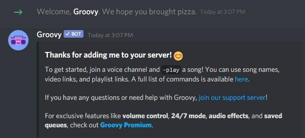 Bot de Groove Music en el servidor