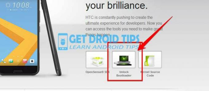 Odomknite webovú stránku bootloaderu HTC
