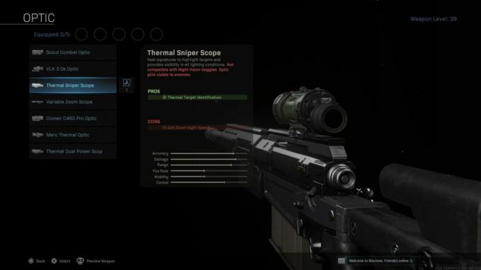 Het optische gedeelte van een wapen in uitrusting in Call of Duty: Warzone