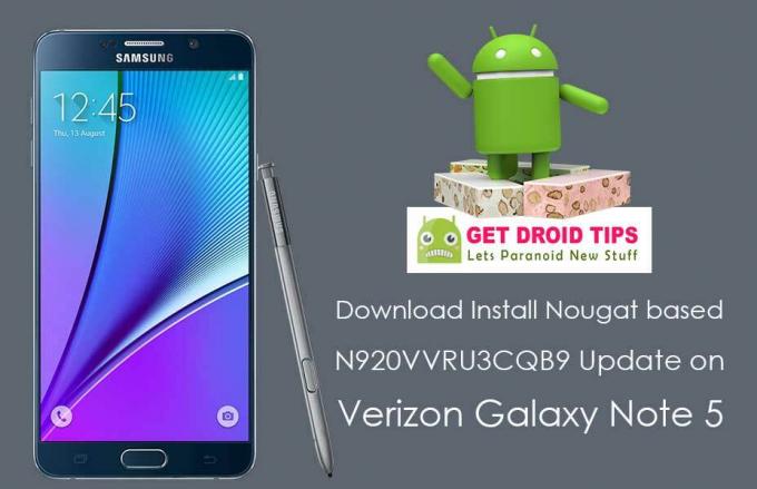 Töltse le az N920VVRU3CQB9 Nougat telepítését a Verizon Galaxy 5. megjegyzéshez