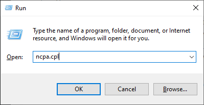 Windows - Öffnen Sie das Fenster "Netzwerkverbindungen" über das Befehlsfeld "Ausführen"