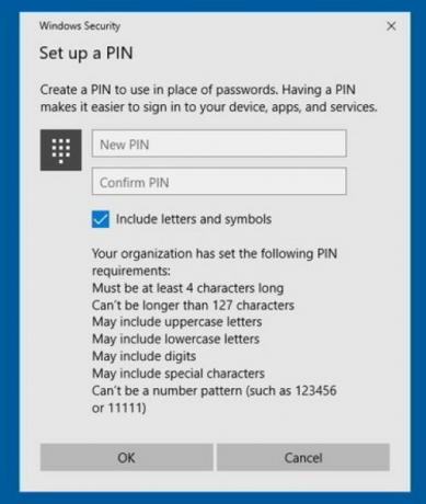 criar um novo PIN do Windows Hello e notificação de prompt de configuração