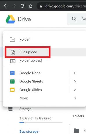 Laden Sie die Datei auf Google Drive hoch