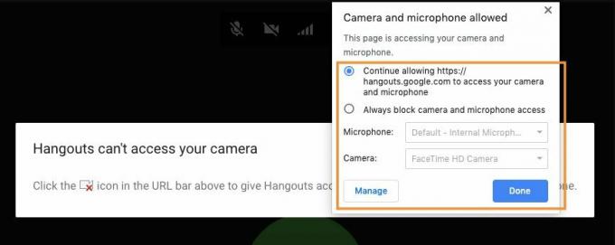 Hangouts को अपने कैमरे तक पहुंचने की अनुमति देना