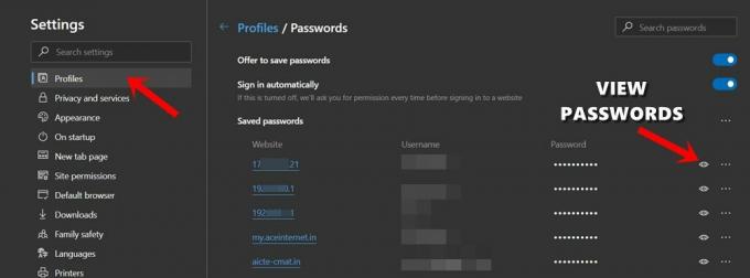 bordo delle password salvate