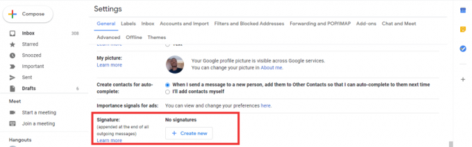 Paramètre de signature dans Gmail Web