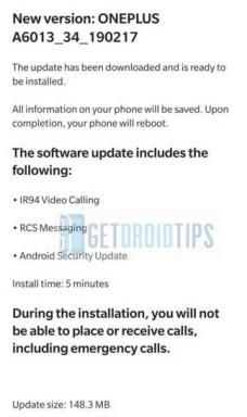 A6013_34_190217: يضيف T-Mobile OnePlus 6T دعم مكالمات الفيديو IR94 ودعم المراسلة RCS