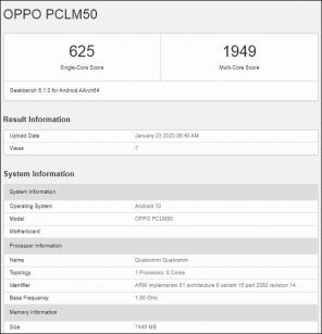 OPPO PCLM50 получает сертификат TEENA; Также входит в список GeekBench!