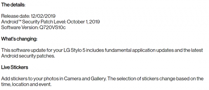 Verizon LG Stylo 5 primește patch-ul din octombrie 2019 cu versiunea Q720VS10c