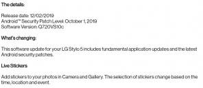 Verizon LG Stylo 5 dobiva zakrpu od listopada 2019. s verzijom Q720VS10c
